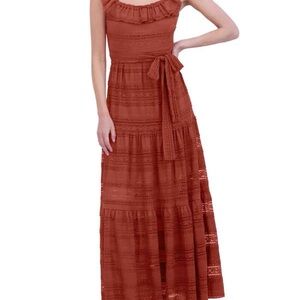 Eliza J Rust Maxi Lace Dress with Waist Tie